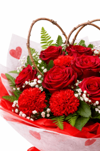 Red flowers arrangement for valentines day