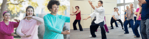 Two pictures of group undertaking tai chi.
